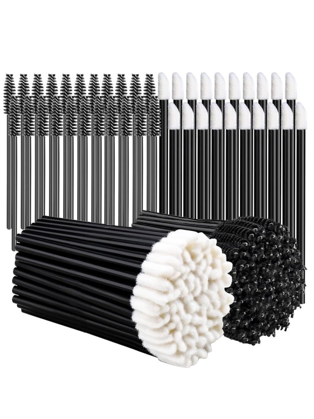600 Piece Disposable Makeup Applicator Set Mascara Wands Lip Brushes Black